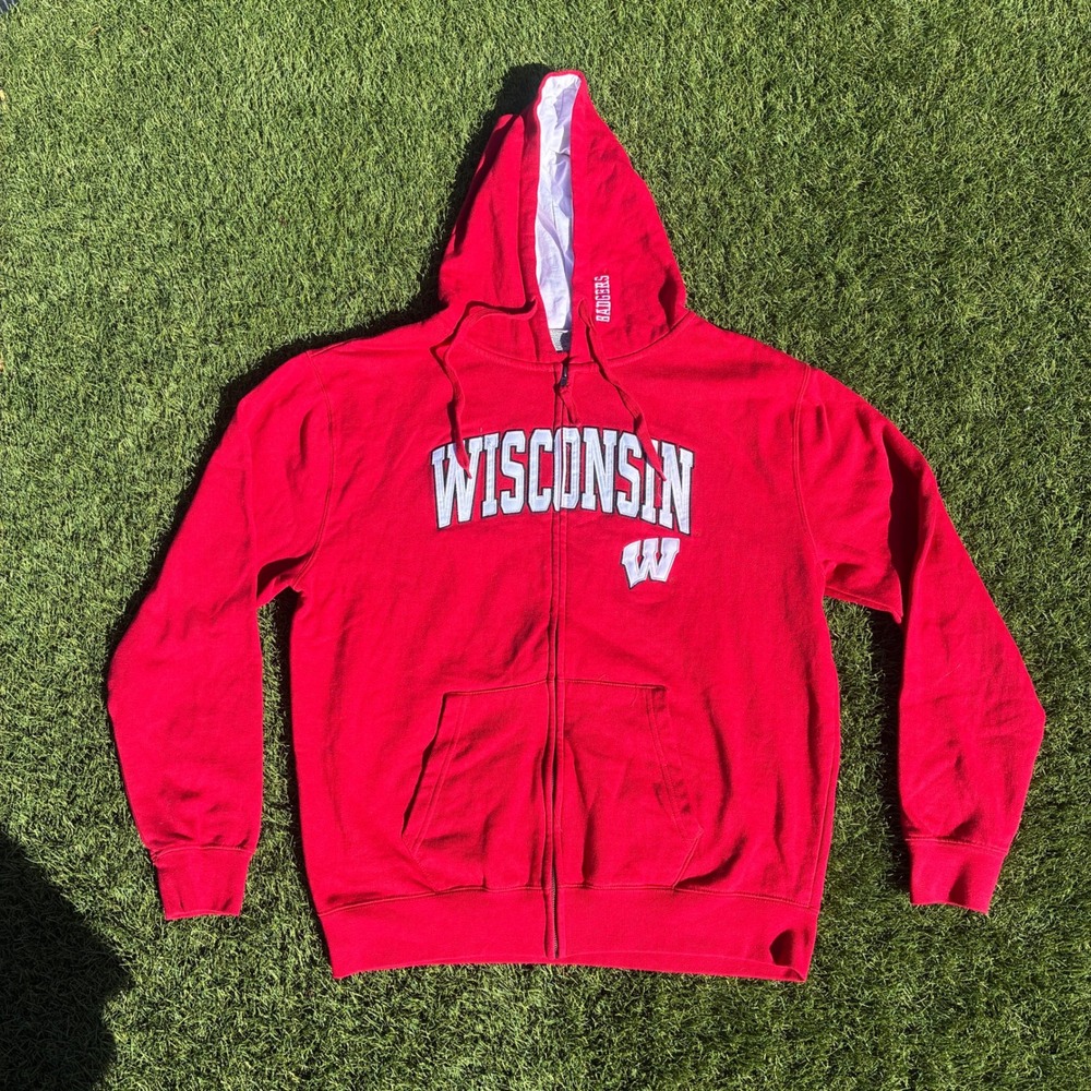 Stadium Athletics Mens Wisconsin Badgers Full Zip Hoodie Red XL Embroidered